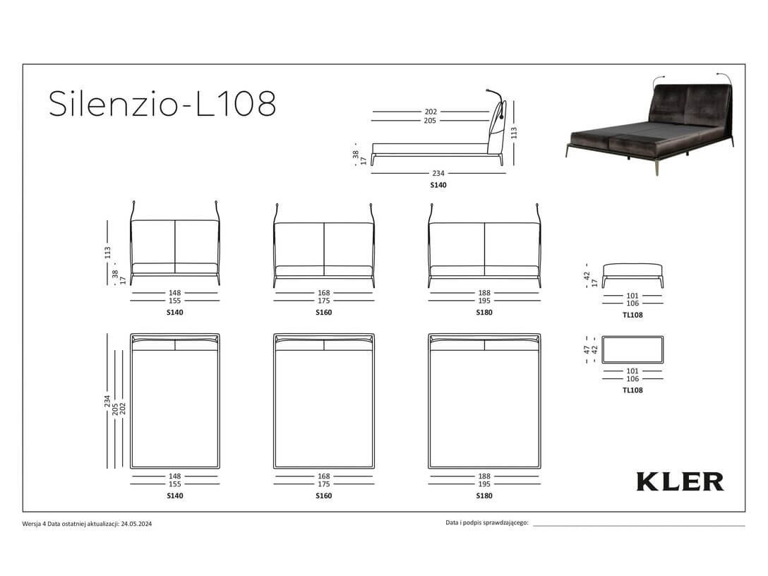 Miegamojo lova KLER Silenzio L108